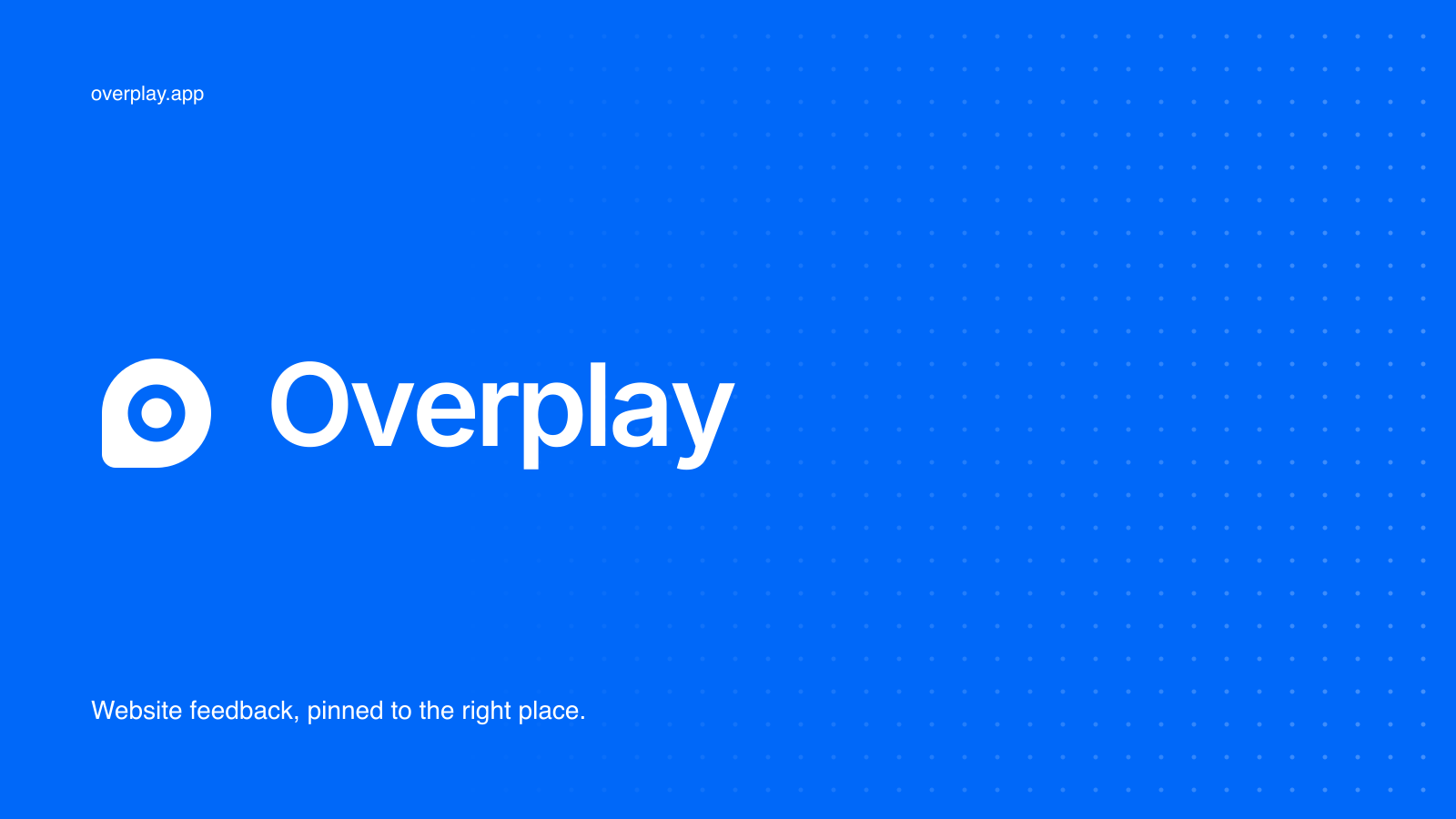 Blue Overplay editorial brand graphic with a fading dot pattern
